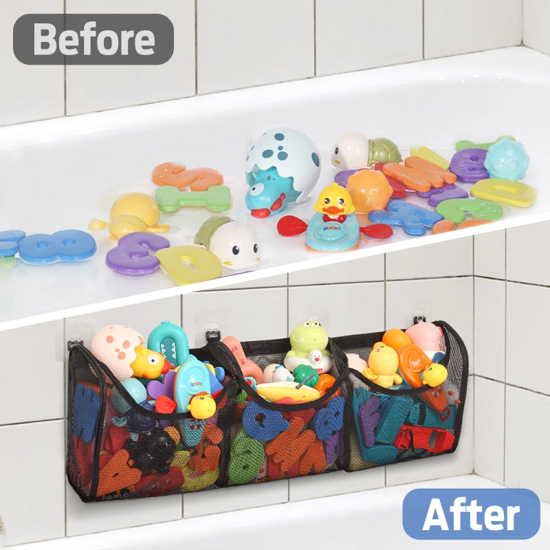 Goowin Bath Toy Storage, Bath Toy Holder, 3 Compartment Large Openings Bath Toy Organizer, Large Capacity Bath Tub Toy Holder, Kids Bathtub Toy Storage For Accessing & Sorting Toys (Black, Regular) - Image 5